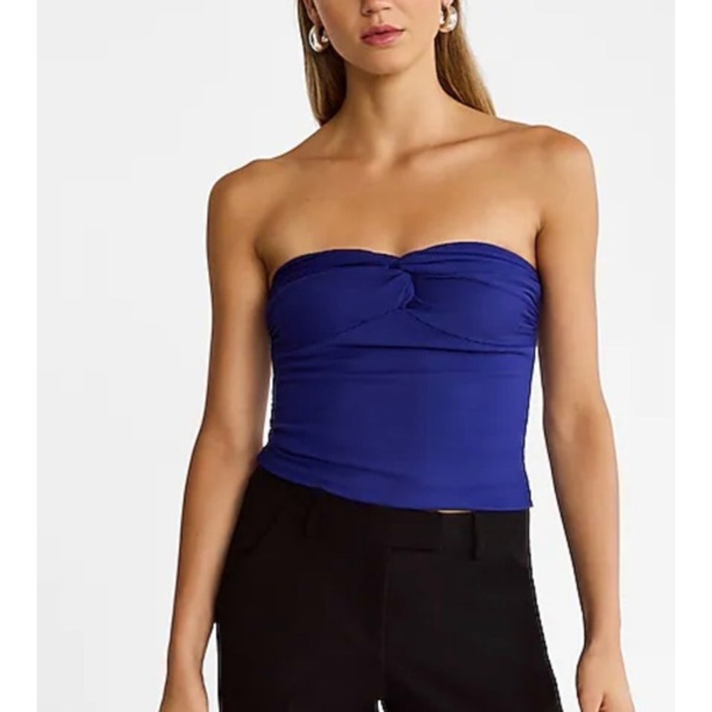 New Express Body Contour‎ High Compression Ribbed Twist Front Tube Top  Blue XL